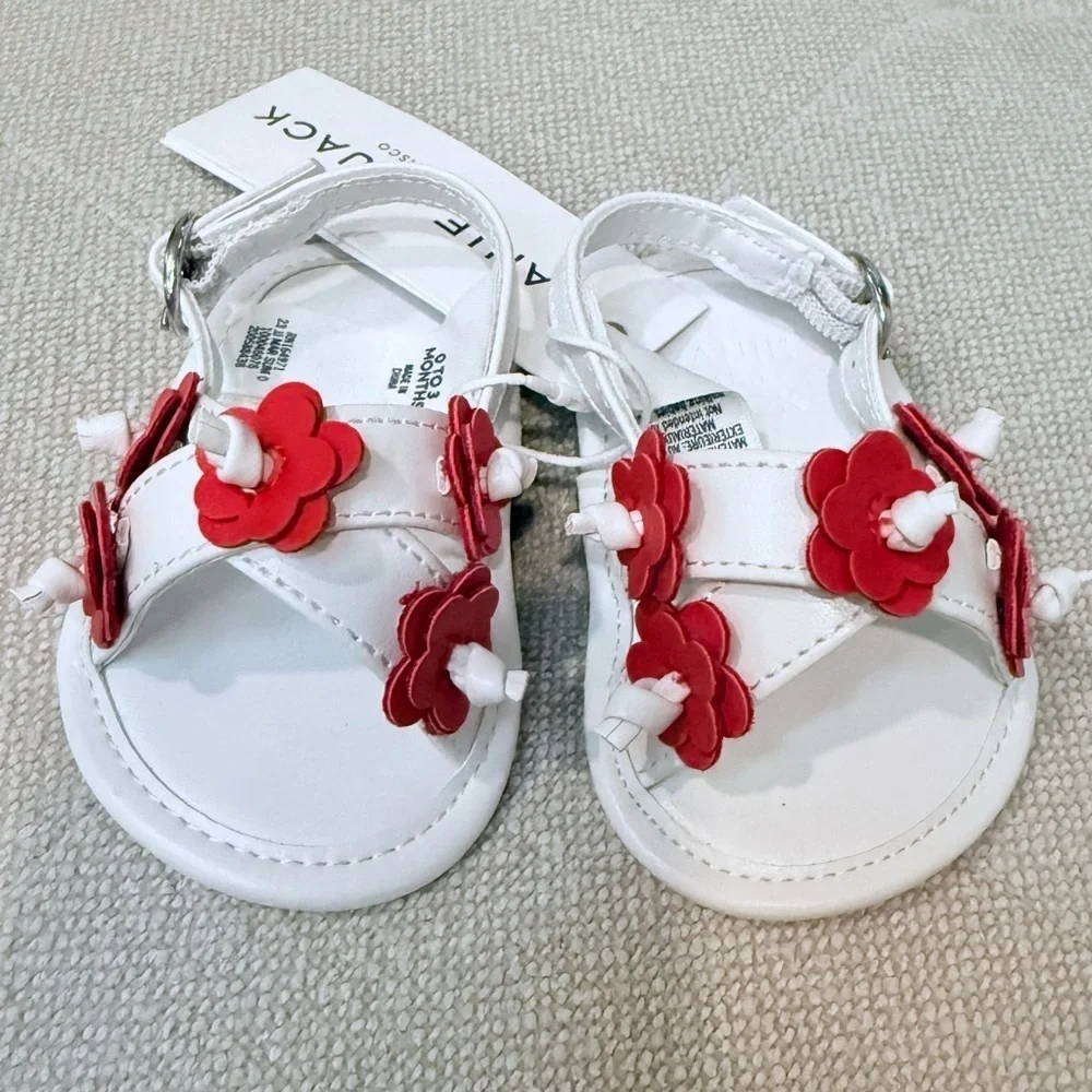 NWT Janie and Jack white/ red infant sandals size 0-3 months